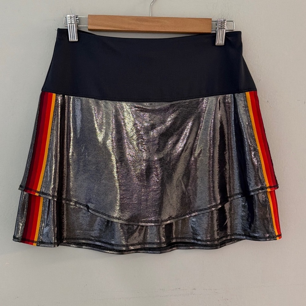 Lucky in Love Womens Metallic Silver Tennis‎ Skort Side Stripe Black Small4-6